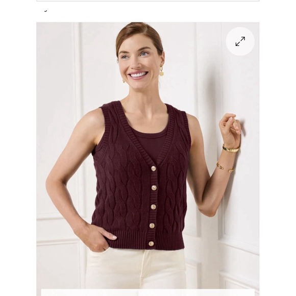 Talbots Sweaters - NWT TALBOTS CABLE KNIT V-NECK SWEATER VEST Rich Burgundy Gold Buttons Size M New